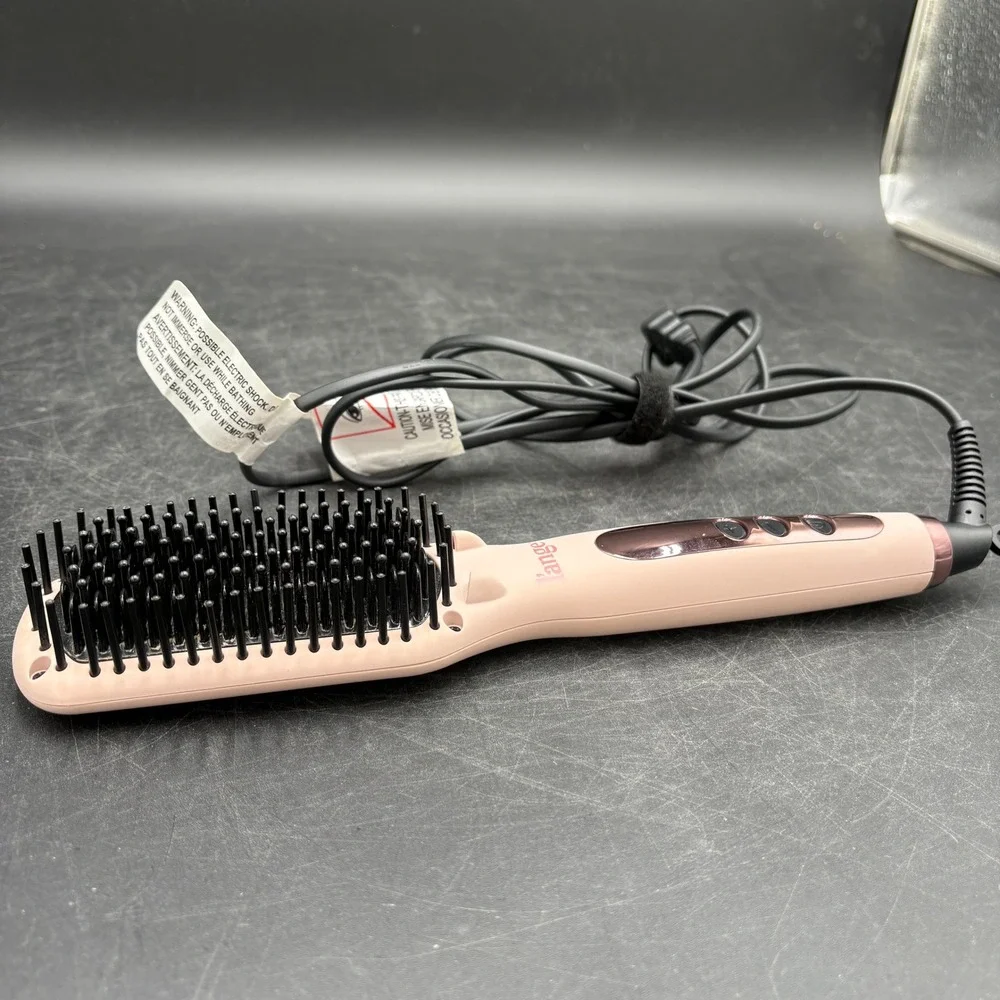 L'ange Le Vite Hair Straightening Brush Blush Pink Ceramic Heated Smoothing Tool